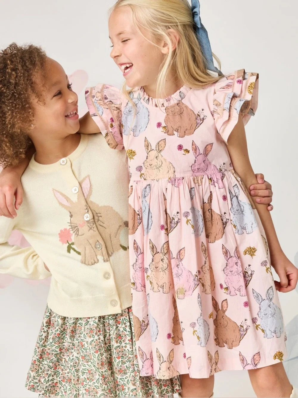 PINK CHICKEN girls' jennifer double ruffle dress in vintage bunnies SIZE:8